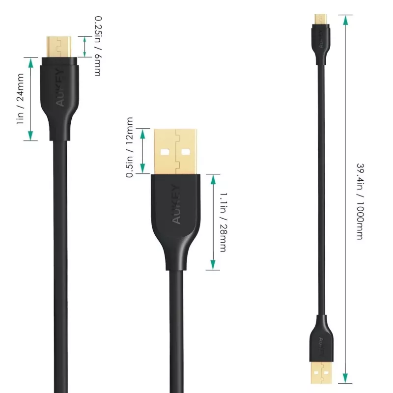 AUKEY CB-MD1 Black greitasis laidas Quick Charge micro USB-USB | 1m | 5A | 480 Mbps