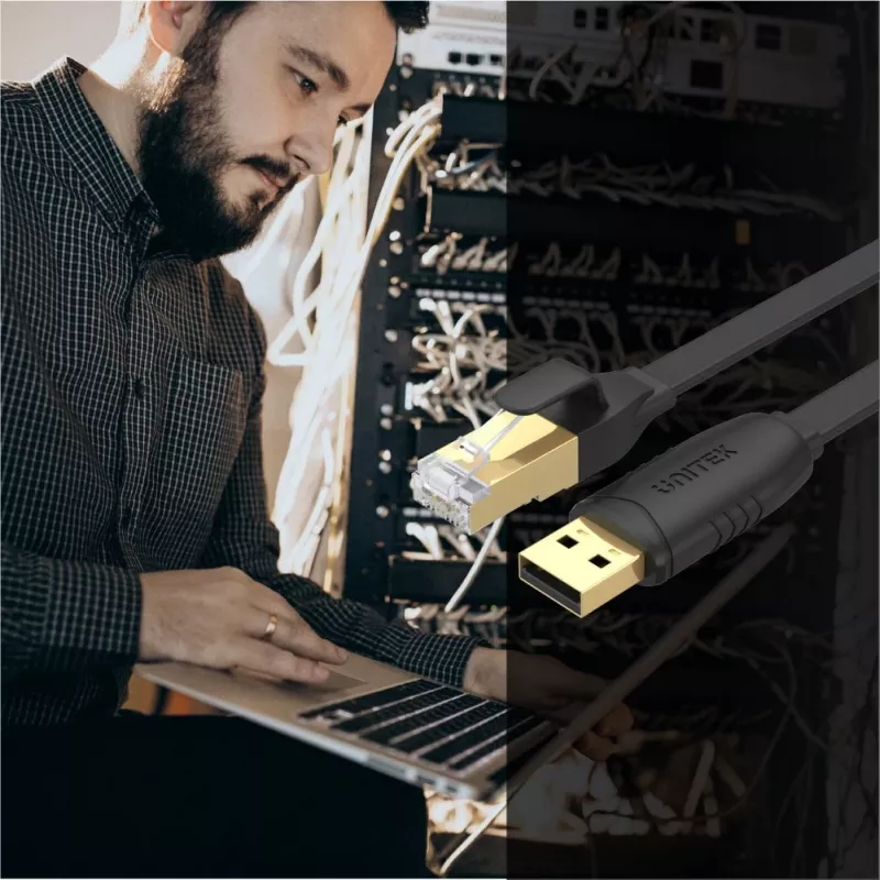 Unitek Y-SP02001B USB 2.0 – RJ-45 konsolės laidas, 1,8 m, juodas