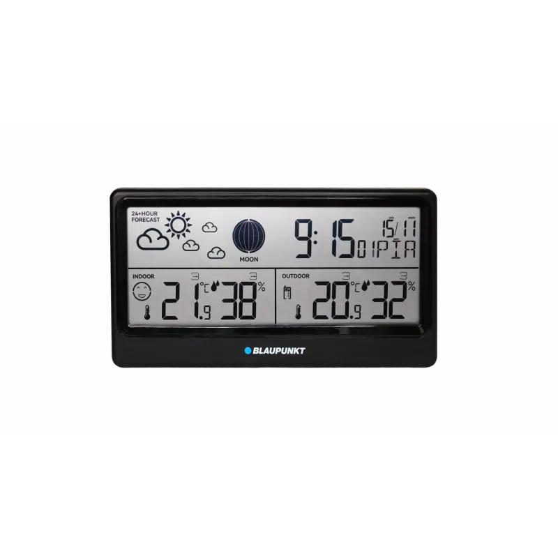 Oro stotelė BLAUPUNKT WS20BK – vidaus/lauko temperatūros ir drėgmės rodymas, juoda, 1 jutiklis, LCD, maitinama baterijomis