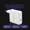 Qoltec GaN Charger FAST 108W | 5-20V | 3-4.7A | USB C | Baltas