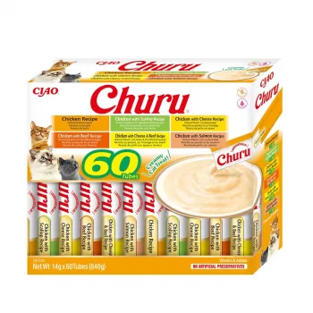 Katės skanėstas Inaba Foods Churu Varieties – vištiena, 60 vnt. × 14 g tūbelės