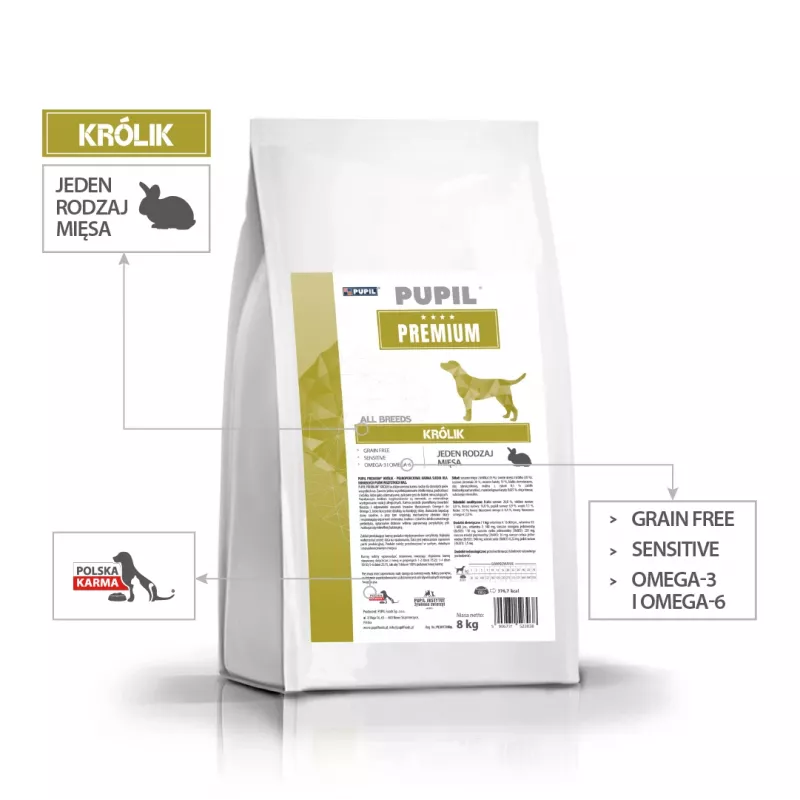 PUPIL Premium All Breeds Rabbit – sausas šunų ėdalas – 8 kg