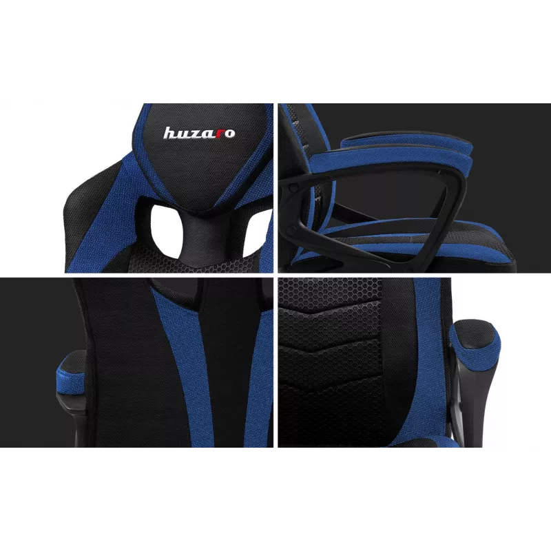 Huzaro FORCE 2.5 BLUE MESH žaidimų kėdė su tinkliniu sėdimu paviršiumi, juoda-mėlyna