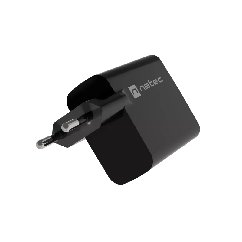 Laidinis mobiliojo įrenginio įkroviklis NATEC NUC-2143, 45 W, USB-C PD 3.0 + USB-A QC 3.0, 110–240 V, juodas
