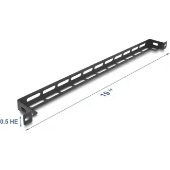 Montavimo komplektas DELOCK 67461 Juodas metalas — L formos 19 colių 0,5U skydelis, 50 mm su kabelių raiščių fiksavimu