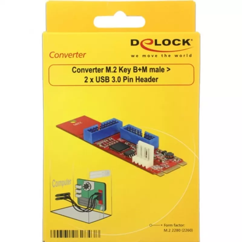 Delock Converter M.2 Key B+M vyriškas > 2 x USB3.0 Pin Header - USB adapteris - M.2 kortelė - USB3.0 (vidinis) x 2 (62843)