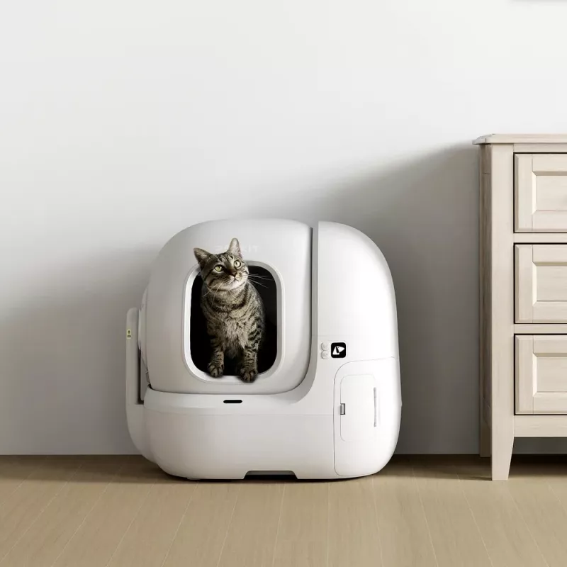 Atvira katėms skirta kraiko dėžė PETKIT Purobot Max Pro — balta, 657×538×603 mm, 12 V adapteris