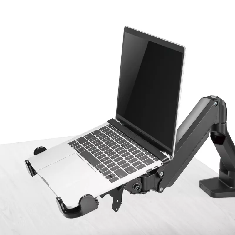 Nešiojamojo kompiuterio stovas MACLEAN MC-836 – reguliuojamas aukštis, ergonomiškas dizainas, juodas, horizontaliam nešiojamam kompiuteriui (58,5×236×320 mm)
