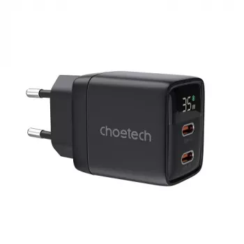 Choetech PD6051 USB-C USB-C PD 35W GaN sieninis įkroviklis su ekranu - juodas