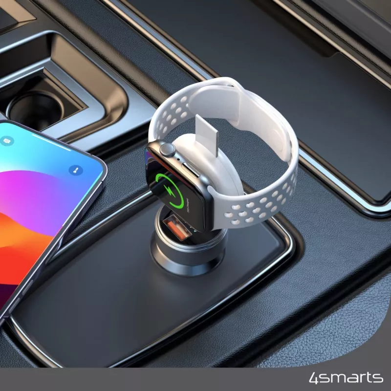 4smarts QI2 Smartwatch Silver USB Wireless Fast Charging – belaidis greitasis Apple Watch ir AirPods įkroviklis