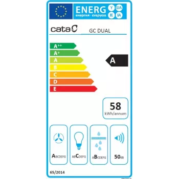 CATA Gartraukis GC DUAL A 45 XGWH, energijos efektyvumo klasė A, plotis 45 cm, 820 m³/h, jutiklinis valdymas, LED, baltas stiklas