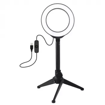 LED žiedinė šviesa 12cm su staliniu trikoju iki 21,8cm, USB
