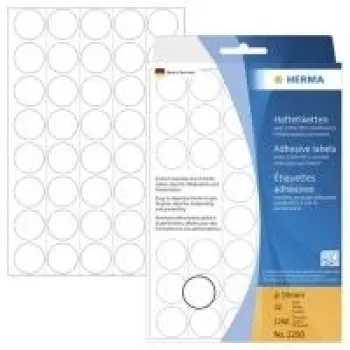 HERMA nuolatiniai lipdukai - Balti - 19 mm Apvalūs 1280 etikečių (32 lapai x 40) (2250)