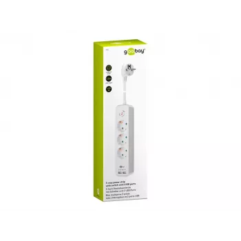 Goobay 3-jų lizdų ilgintuvas su jungikliu ir USB, 1,5 m laidas, F tipo kištukas