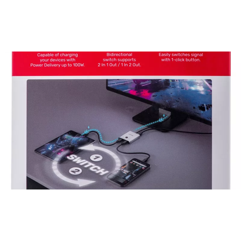 Unitek D1078A abipusis USB-C 4K jungiklis, 2 įėjimai ir 1 išėjimas