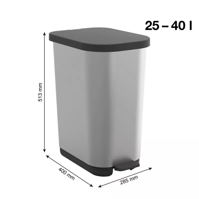 ROTHO Ribo Silver - pedalinis šiukšlių kibiras – 35 l