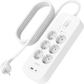 Apsauginis filtras Belkin SRB002VF2M-V2 — 6 lizdai, 2 m laidas, USB-C ir USB-A prievadai