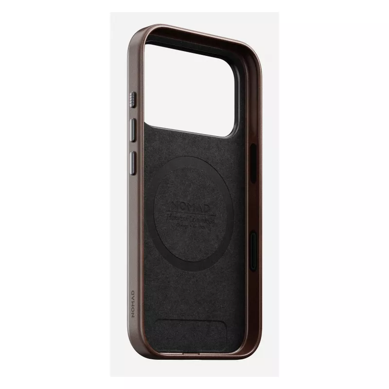 Nomad Traditional Leather Case dėklas iPhone 17 Pro, oda, mikropluoštas, tinka 6,3 colio (16 cm) ekranui, ruda