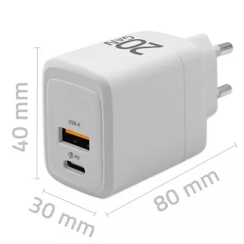 GaN įkroviklis QOLTEC 51823 20W USB maitinimo adapteris, 5V/20V išėjimas