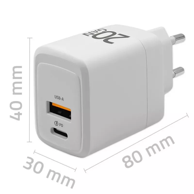 GaN įkroviklis QOLTEC 51823 20W USB maitinimo adapteris, 5V/20V išėjimas