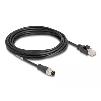 Tinklo kabelis DeLOCK M12 A-koduotas 8 kontaktų vyriškas į RJ45 vyrišką Cat5e 5 m juodas