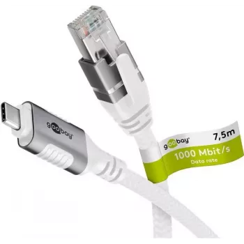 Tinklo kabelis Goobay 74179 USB-C į RJ-45 Cat6 7,5 m baltas