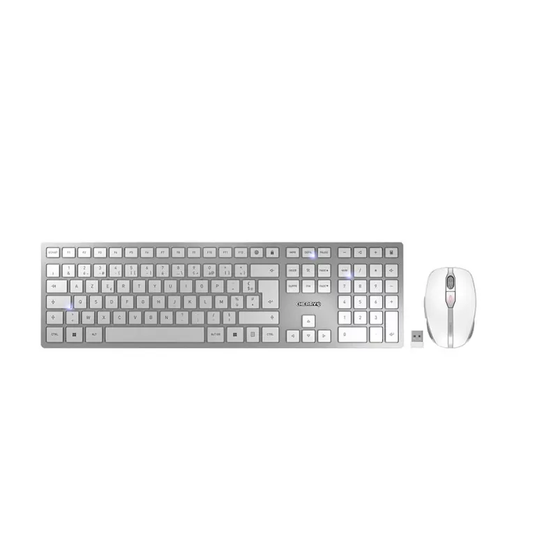 CHERRY DW 9100 SLIM belaidis klaviatūros ir pelės rinkinys RF Wireless + Bluetooth AZERTY prancūziškas sidabrinis