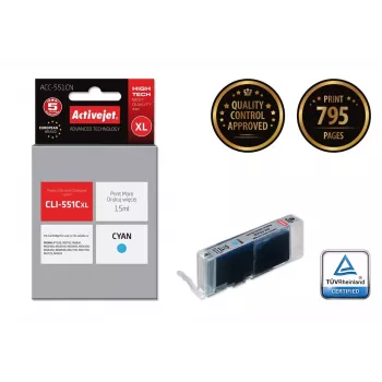 Activejet ACC-551CN kasetė (Canon CLI-551C atitikmuo; Supreme; 15 ml; žydra)