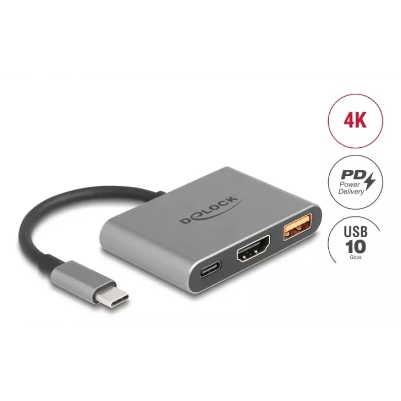 DeLOCK 61071 vaizdo kabelio adapteris 0,1 m USB Type-C / USB Type-C / USB Type-A / HDMI pilkas