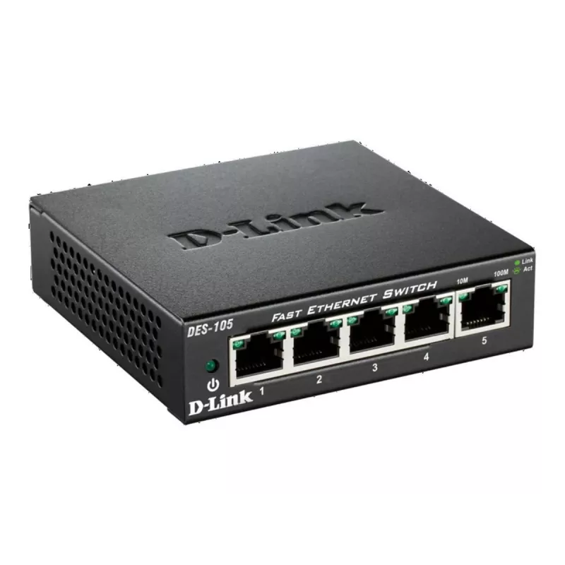 D-Link DES-105 nevaldomas L2 jungiklis, 5x Fast Ethernet, metalinis korpusas