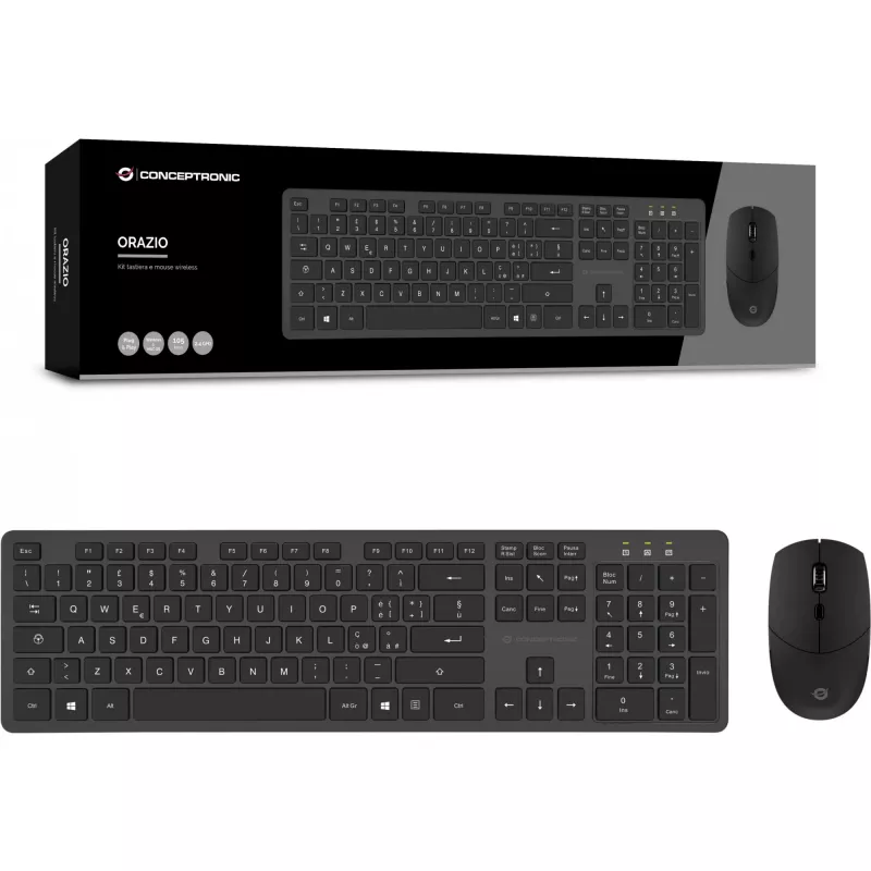 Belaidis klaviatūros ir pelės rinkinys Conceptronic Orazio ORAZIO01IT (itališkasis QWERTY, RF Wireless, 109 klavišų, juodas)
