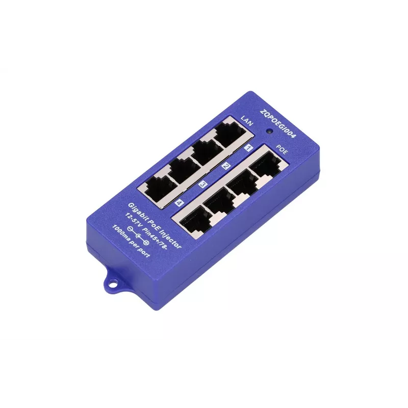 Extralink Gigabit 4 prievadų PoE injektorius, 4x 1000 Mb/s RJ45, 48 V, mėlynas/juodas