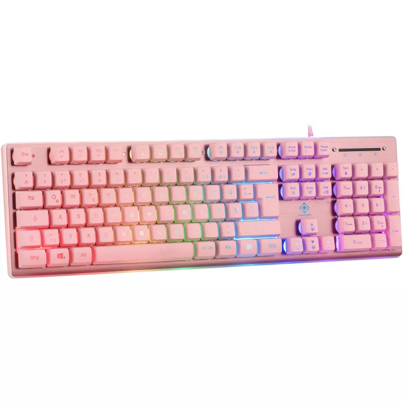 Deltaco GAM-021-RGB-P-DE - pilno dydžio (100%) klaviatūra - USB - membraniniai klavišai - QWERTZ - rožinė