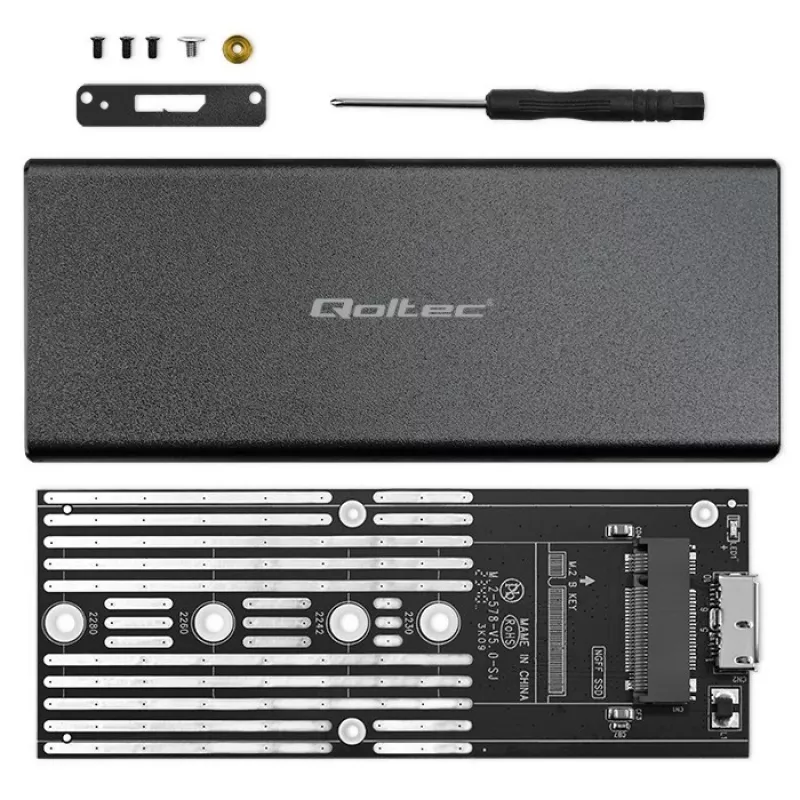 M.2 SATA SSD išorinis korpusas QOLTEC 51854 USB 3.0 be įrankių
