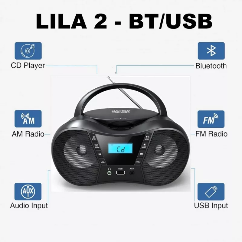 Radijo grotuvas CD LILA2 USB/BT sidabrinis
