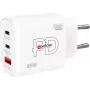 SKROSS Power Charger 65W PD GaN EU USB‑C 2x – 65W USB‑C GaN įkroviklis su dviem USB‑C prievadais ir EU kištuku
