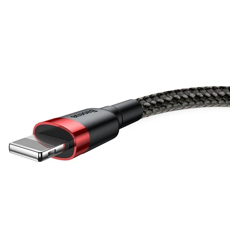 USB-A į Lightning laidas Baseus Cafule 2.4A QC 3.0, 1 m — juodas/raudonas