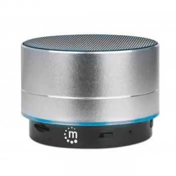 Manhattan Metallic Bluetooth garsiakalbis, atsparus vandens purslams, diapazonas 10 m, microSD kortelių skaitytuvas, Aux 3,5 mm jungtis, USB-A įkrovimo laidas (5 V įkrovimas), sidabrinis, trejų metų garantija