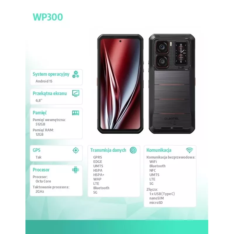Išmanusis telefonas Oukitel WP300 6.3 col. 12GB RAM 512GB Juodas