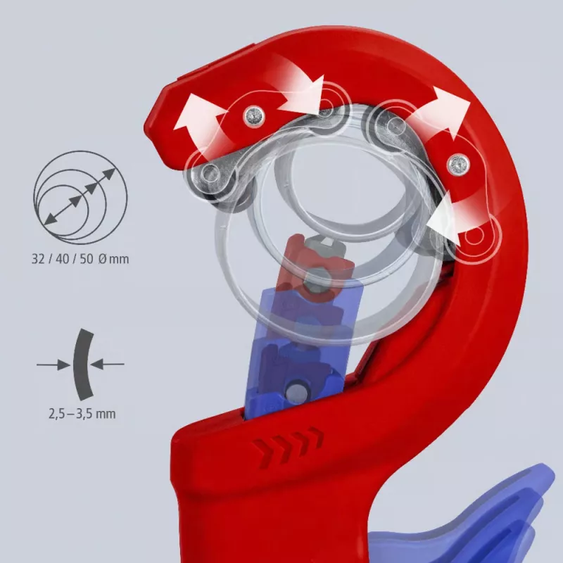 Vamzdžių pjaustytuvas Knipex DPT50 90 23 02 BK – pjovimo galia iki 50 mm
