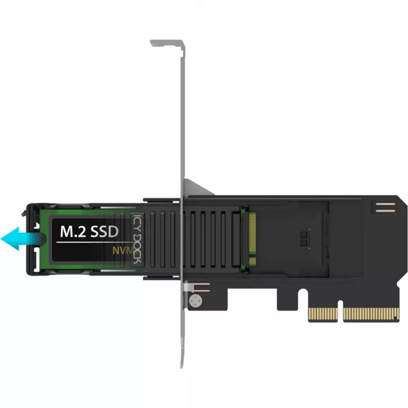 ICY DOCK MB305M4P-B – Išimamas M.2 NVMe SSD adapteris į PCIe 4.0 x4 kortelę su įrankių nereikalaujančiu dėklu