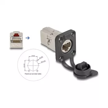 DeLOCK 67061 D-Type RJ45 Cat.6a STP įmontuojamas jungiklis su apsauginiu dangteliu, IP66