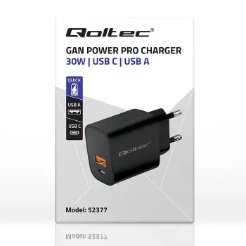 Maitinimo adapteris QOLTEC 52377 GaN 30W išėjimas 5–20V nešiojamiesiems įrenginiams
