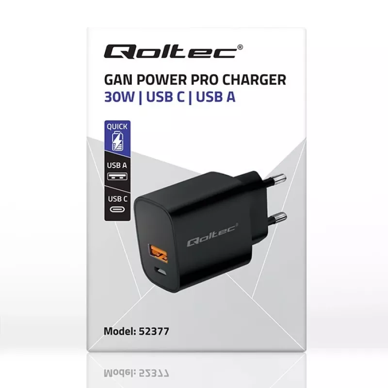 Maitinimo adapteris QOLTEC 52377 GaN 30W išėjimas 5–20V nešiojamiesiems įrenginiams