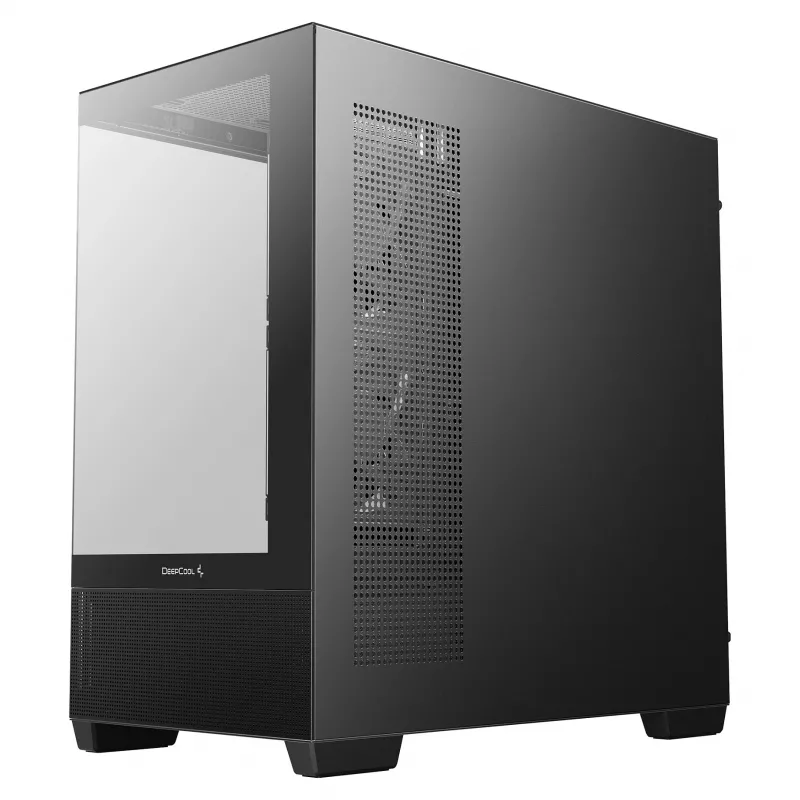 Korpusas PC Midi Tower DeepCool CG380 3F — Juodas, 235×437×451 mm, palaiko 2x120 mm šoninius + 1x120 mm galinį ventiliatorius, maitinimo šaltinis apačioje, 2,5 colio/3,5 colio HDD
