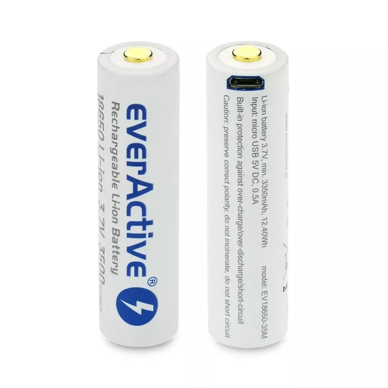 18650 Li-Ion 3,7V everActive 3500mAh baterija (1 vnt.) su mikro-USB ir apsauga