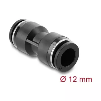 Pneumatinė jungtis DELOCK 12 mm tiesi, vidinis sriegis, metalinis/plastikinis korpusas, ilgis 48,5 mm, juoda