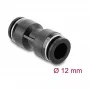 Pneumatinė jungtis DELOCK 12 mm tiesi, vidinis sriegis, metalinis/plastikinis korpusas, ilgis 48,5 mm, juoda