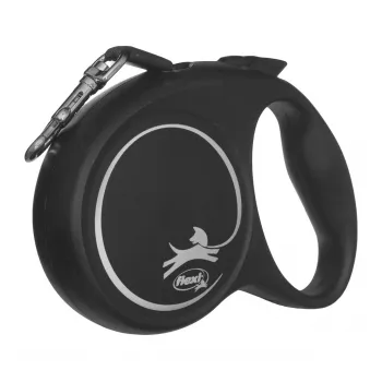 Ištraukiamas pavadėlis šunims Flexi Black Design M, juostinis, 5 m, vidutinėms veislėms (10–25 kg), maks. apkrova 20 kg