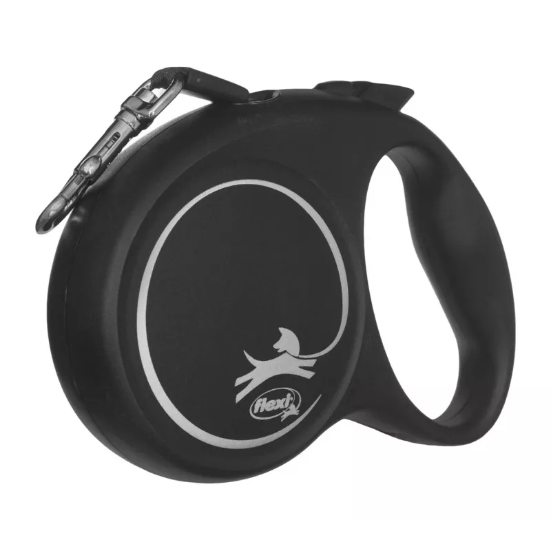 Flexi Black Design M šunų pavadėlis su automatiniu vyniojimu, 5 m juostelė, iki 25 kg